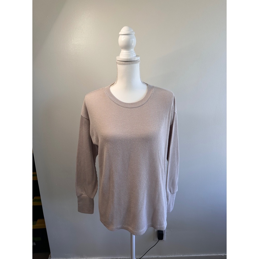 Chenault Womens Beige Ribbed Long Sleeve High Low Hem Top Small 3412JS0149